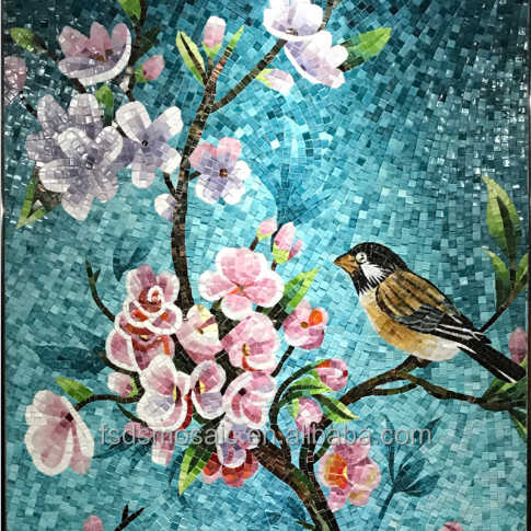 Tranh khảm thủ công họa tiết vẹt trang trí hành lang phòng khách