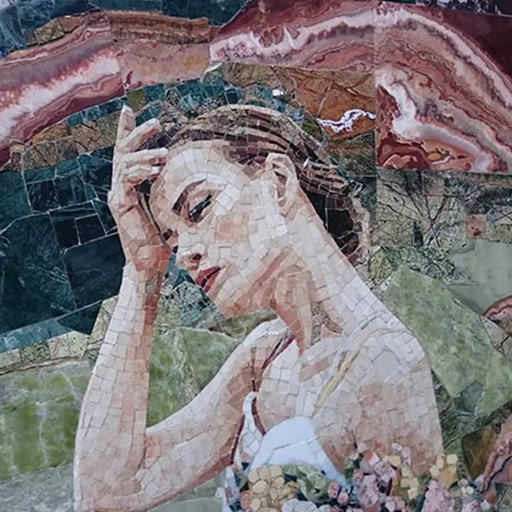 Gạch khảm mạ vàng hình tổ ong lục giác, đá cẩm thạch trắng