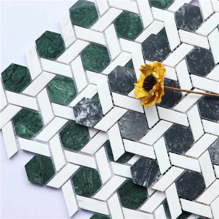 Gạch lát đá cẩm thạch Carrara trắng hình khối nhiều cạnh không đều