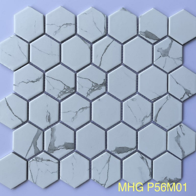 Gạch Lục Giác Màu Trắng Vân Mây MHG P56M01