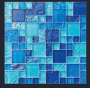 Gạch Mosaic kính xanh mix chip