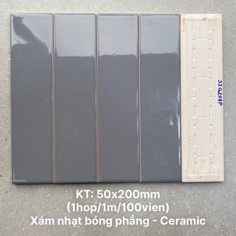 Gạch thẻ xám bóng phẳng KT 50x200mm SI0208P