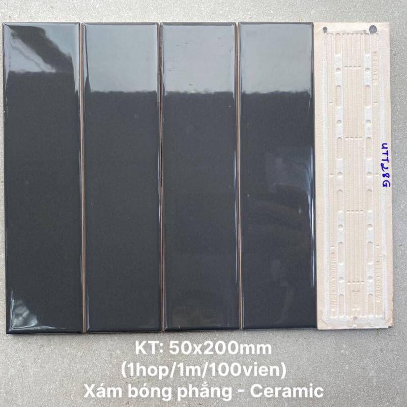 Gạch thẻ xám đậm bóng phẳng KT 50x200 UTT28G