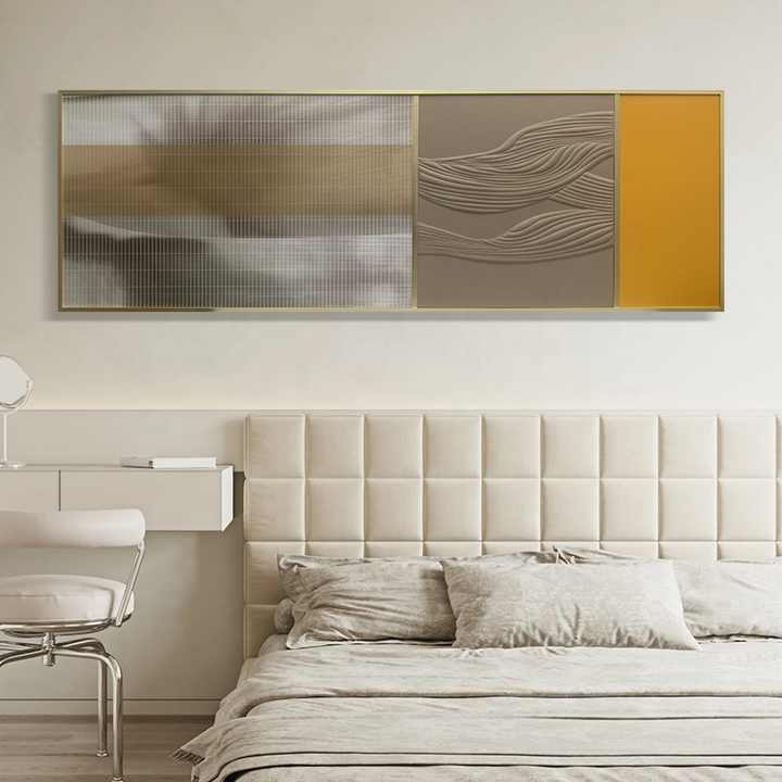 JZ Home Decor Tranh trừu tượng thủ công đóng khung lớn bằng da treo tường nghệ thuật đa phương tiện tranh trang trí 3D