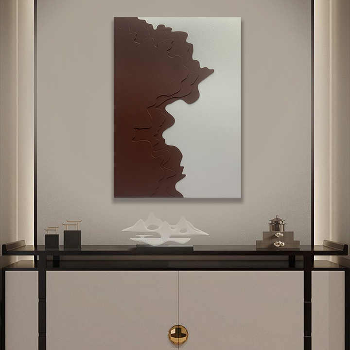 JZ Home Decor Trừu tượng 3D Tác phẩm nghệ thuật kết cấu đá sa thạch Khắc gỗ Tranh treo tường khổ lớn