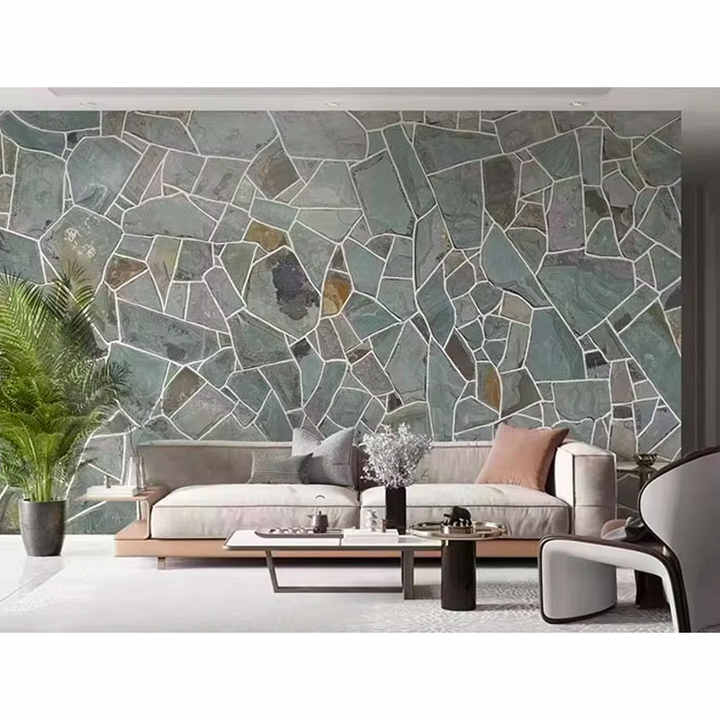 Bán buôn tấm ốp đá phiến dày màu xanh đại dương mặt tiền tòa nhà đặc điểm tự nhiên tường đá ốp lát văn hóa gạch đá chia