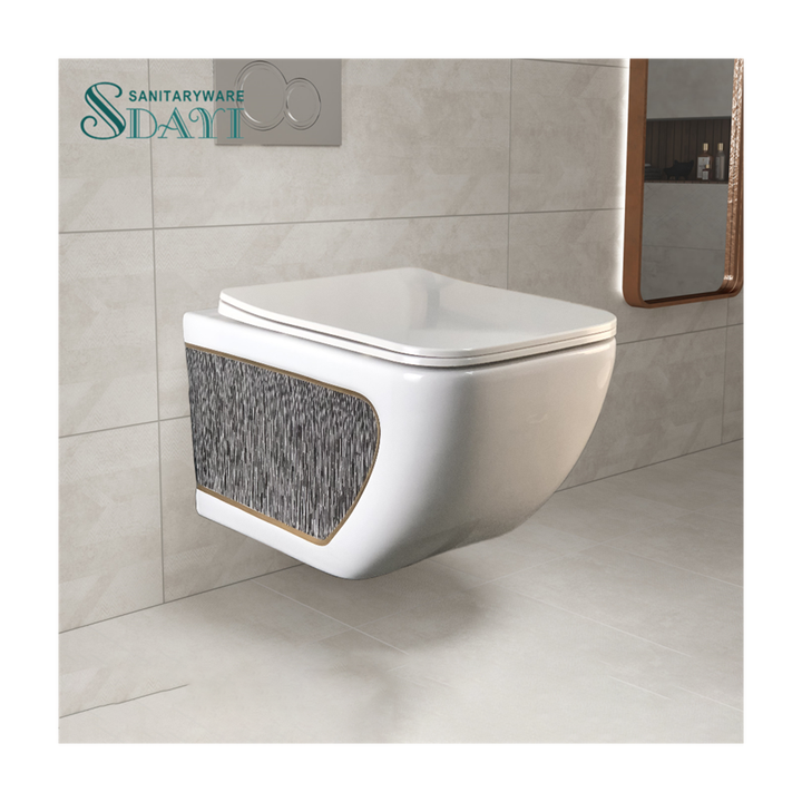 Bồn cầu treo tường bằng sứ trắng SDAYI Châu Âu hiện đại, thiết bị vệ sinh, bồn cầu treo tường bằng sứ trắng, họa tiết tùy chỉnh cho phòng tắm