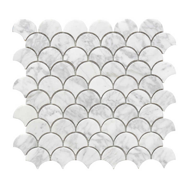 Gạch khảm vảy cá bằng đá cẩm thạch trắng Bianco Carrara của Ý