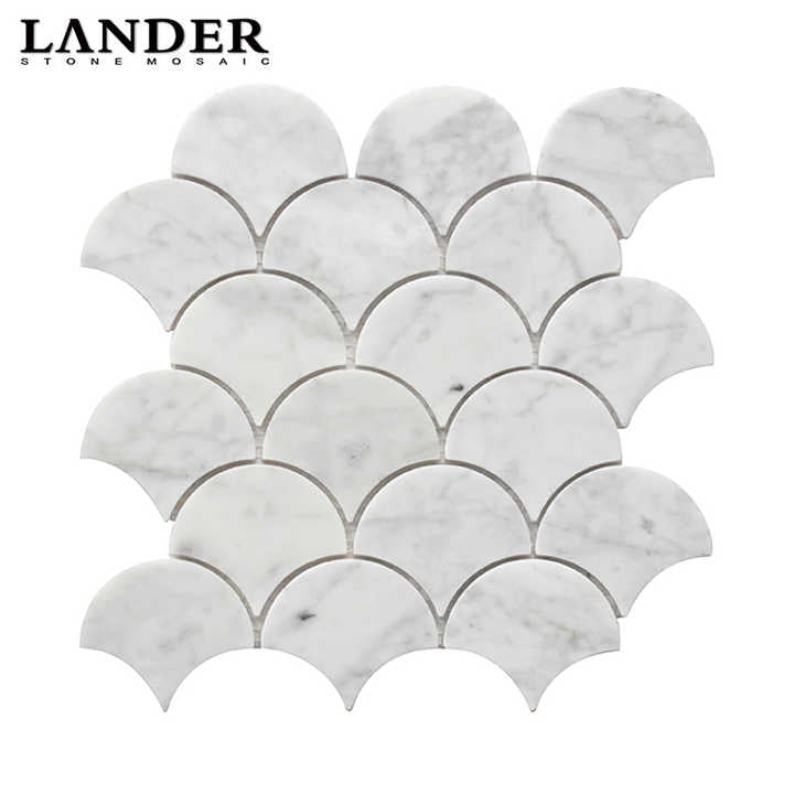 Gạch mosaic đá cẩm thạch trắng Fan Carrara cho phòng tắm