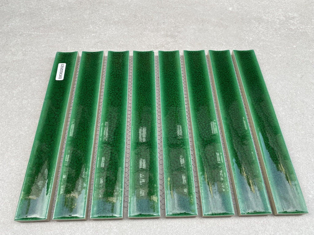 Gạch Mosaic gốm men rạn xanh lá chip 30x220mm DX3022024