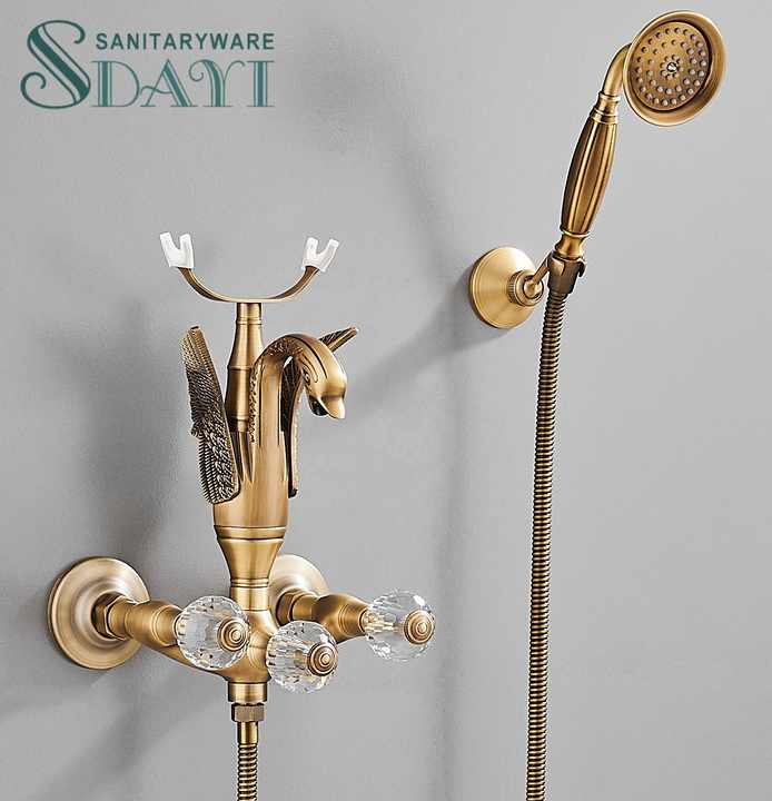 Bộ vòi sen phòng tắm sang trọng cổ điển SDAYI Royal Royal, tay cầm đôi bằng đồng thau, bộ vòi Golden Swan cho khách sạn Villa - Daisan Store