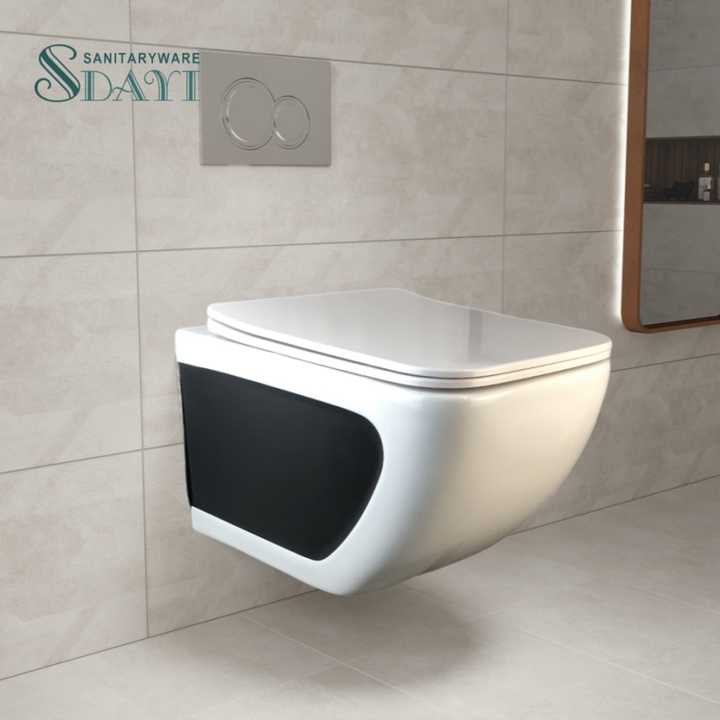 Bồn cầu treo tường bằng gốm sứ một khối kiểu Nhật Bản hiện đại SDAYI màu trắng mờ và đen có bồn nước âm - Daisan Store