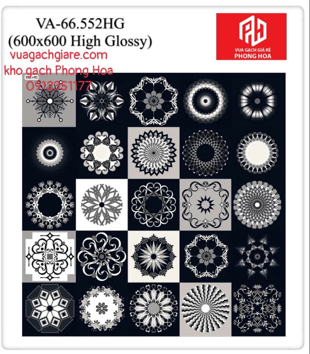 Gạch Đá Ốp Lát 60x60 Cao Cấp Ấn Độ decor màu đen VA - 66.552HG - Daisan Store