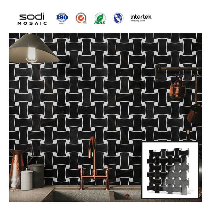 Gạch khảm đá cẩm thạch Lander Stone màu đen hoàn thiện chéo tách đôi khảm thủy tinh để trang trí tường - Daisan Store