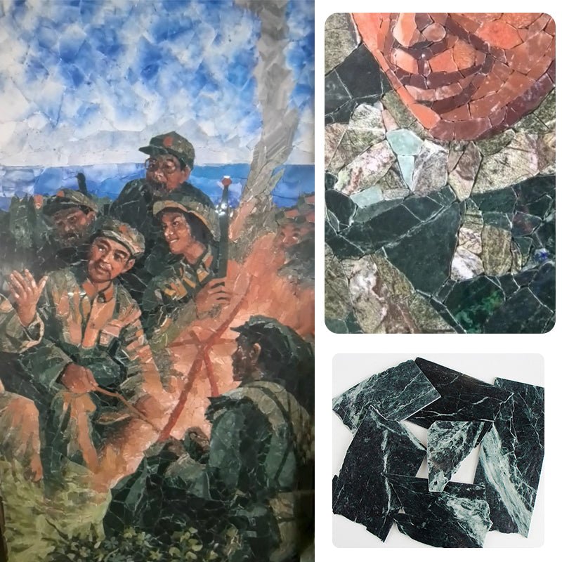 Gạch khảm mạ vàng hình tổ ong lục giác, đá cẩm thạch trắng - Daisan Store