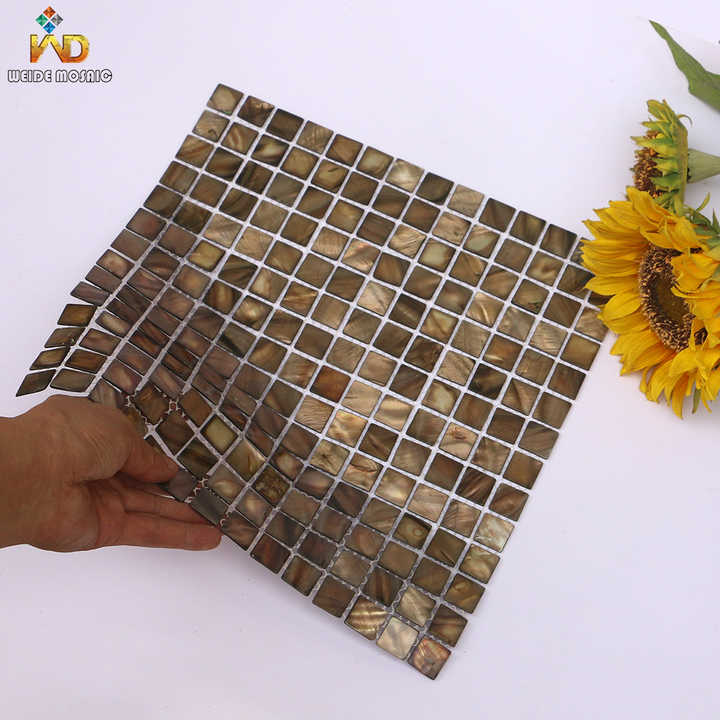 Gạch Khảm Vuông Màu Nâu Ngọc Trai Dán Tường Phòng Khách - Daisan Store