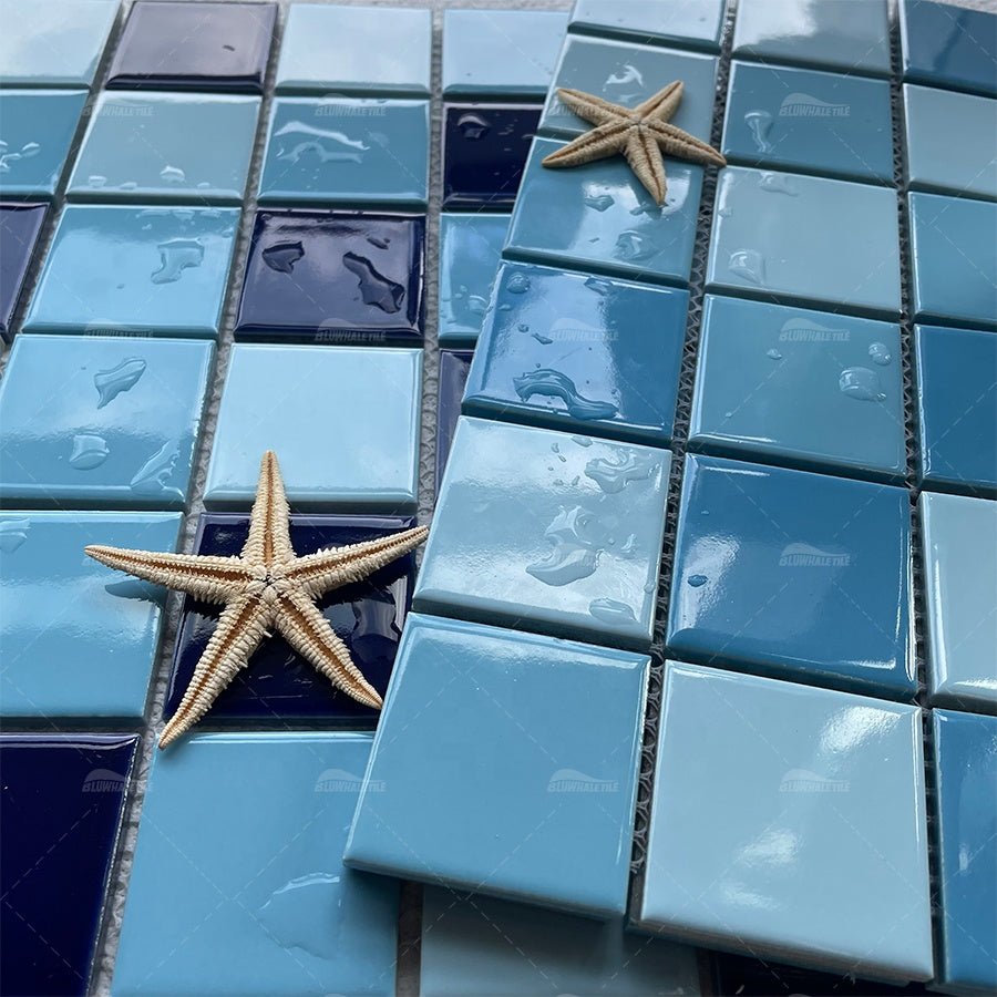 Gạch men sứ ốp lát bể bơi hình vuông màu hồng trắng xanh pha trộn bóng mờ giá rẻ 2x2 - Daisan Store