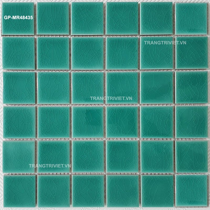 Gạch Mosaic gốm men rạn xanh ngọc đơn chip KT 48x48mm mã IID55435 - Daisan Store