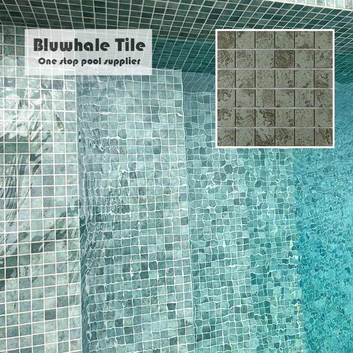 Gạch Mosaic Gốm Sứ Hình Vuông Bluwhale 48x48mm, Mặt Đá Marble Tự Nhiên, Màu Xanh Bali - Daisan Store
