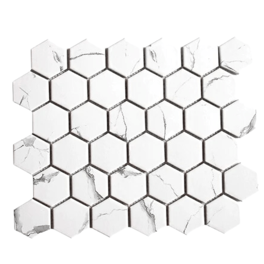 Gạch Mosaic Lục Giác Màu Trắng Vân Mây P56M01 - Daisan Store