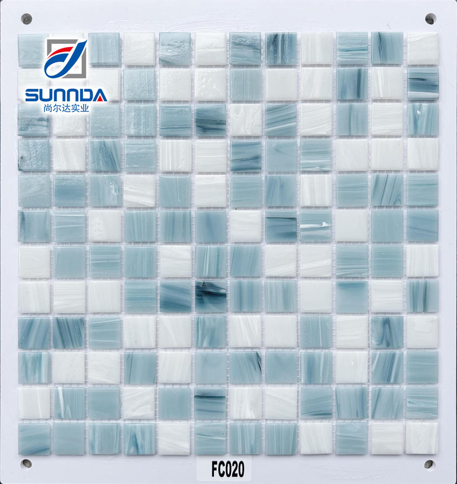 Mosaic kính 48x48 mm thiết kế xanh dương nóng và vàng trang trí tường phòng tắm, bếp dạng lưới - Daisan Store