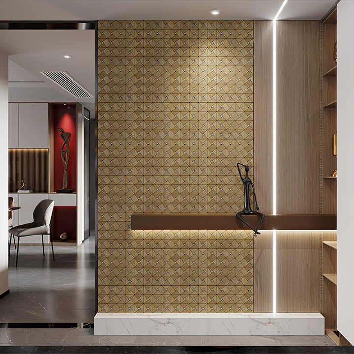 Tấm ốp tường nhôm composite tự dính, bóc ra và dán, trang trí phòng, gạch ốp tường khảm vàng 3D - Daisan Store