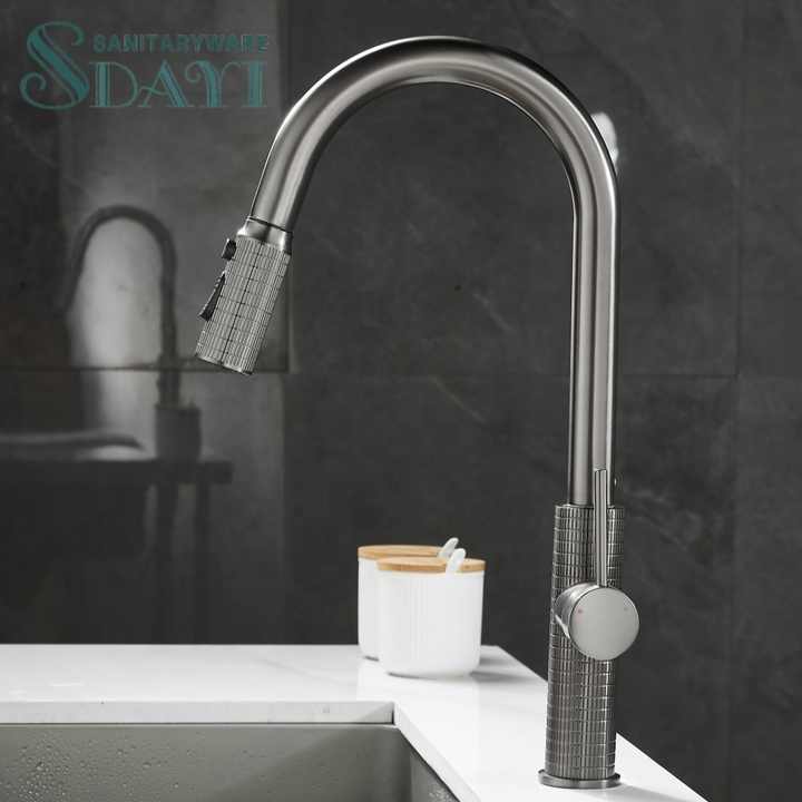 Vòi nước một lỗ cho nhà bếp bằng vàng chải SDAYI mạ crôm, vòi chậu rửa mặt phòng tắm - Daisan Store