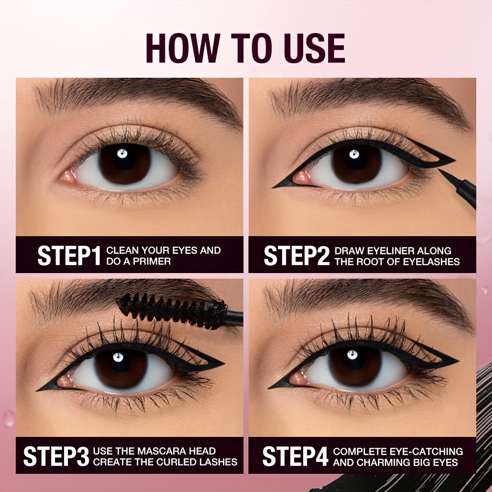 Mascara Eyeliner 2-trong-1 Chống Nước Matte Dày Cong