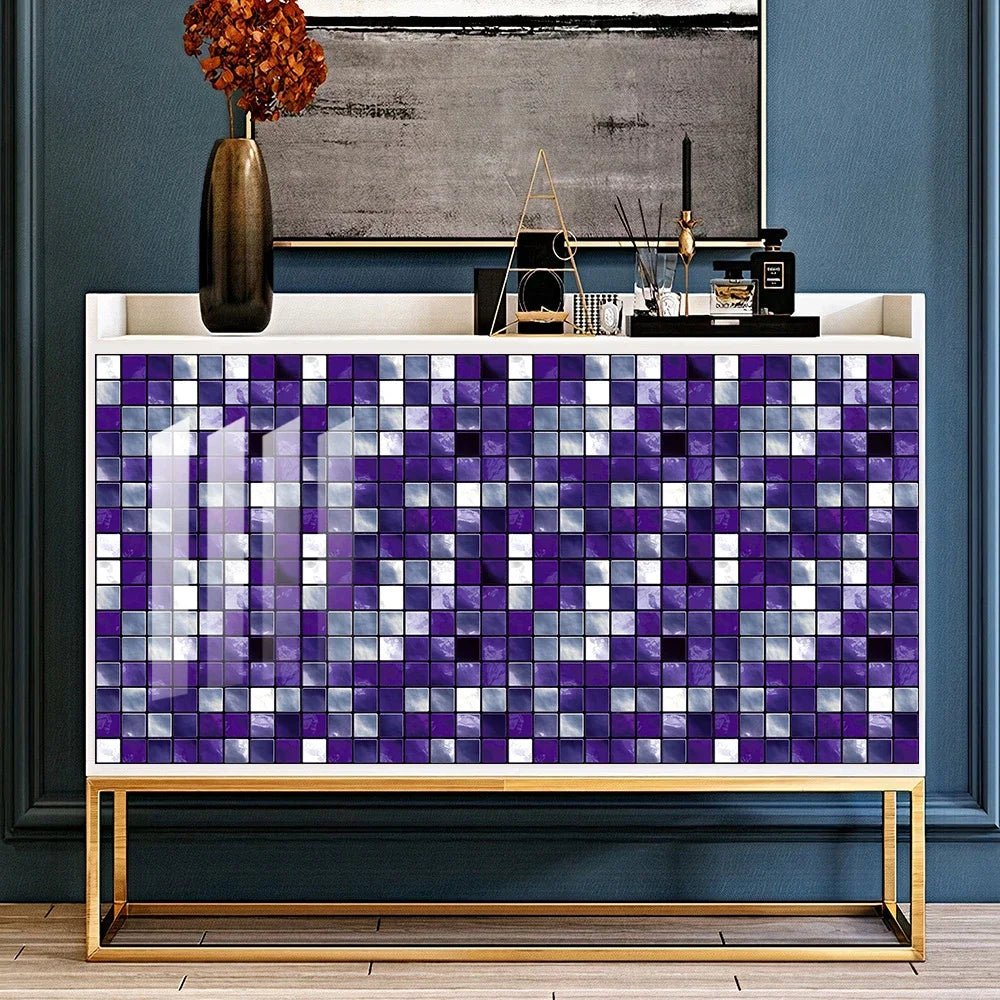 10 Miếng Dán Gạch Mosaic Tím Dán Dính 2D Cho Bếp Phòng Tắm - Daisan Store