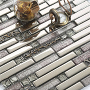 Gạch Mosaic Pha Lê Hỗn Hợp Kính Bạc, Kim Loại Thép Không Gỉ Phay Xước, Đá và Kính Thiết Kế Thời Trang