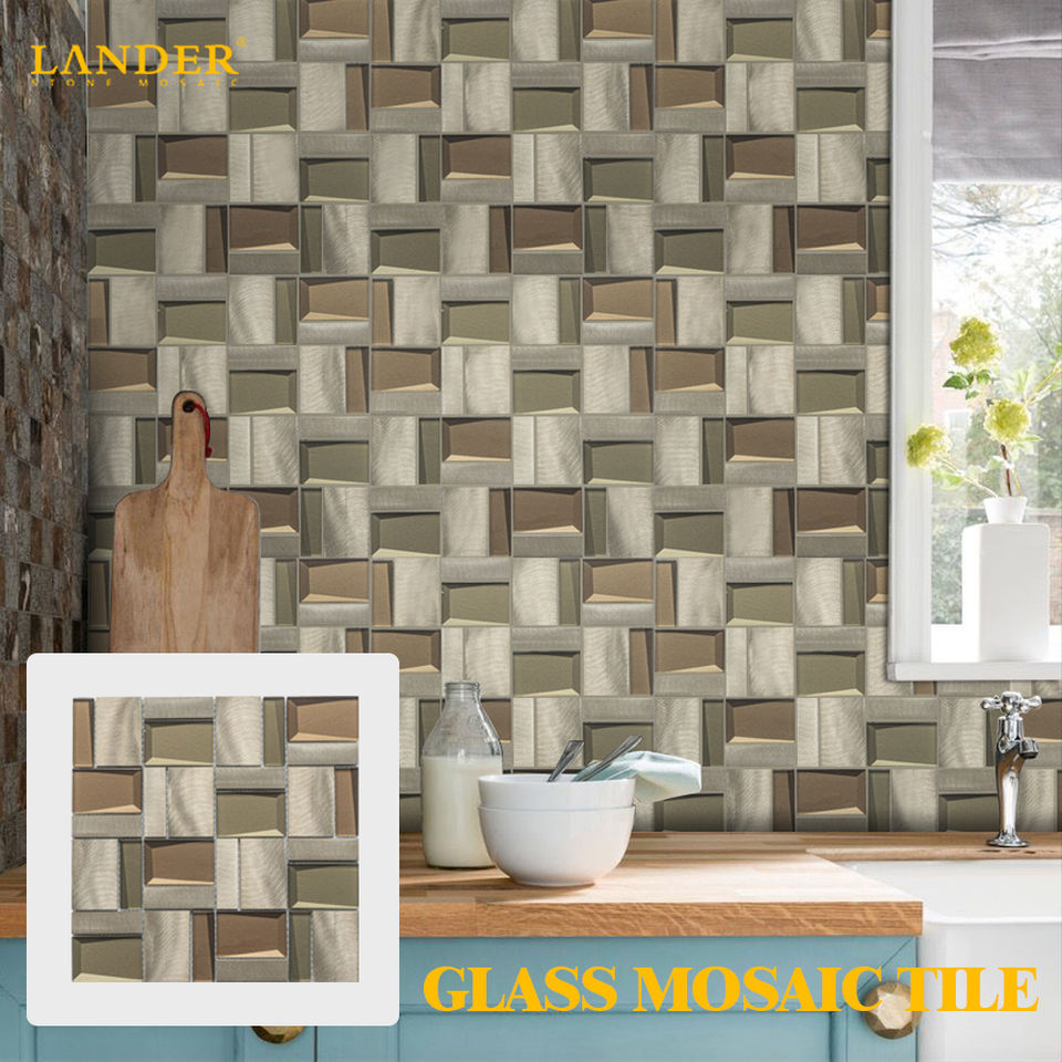 Gạch Kính Pha Lê Đá Mosaic Kiểu Subway Ánh Cầu Vồng Cho Tường Bếp