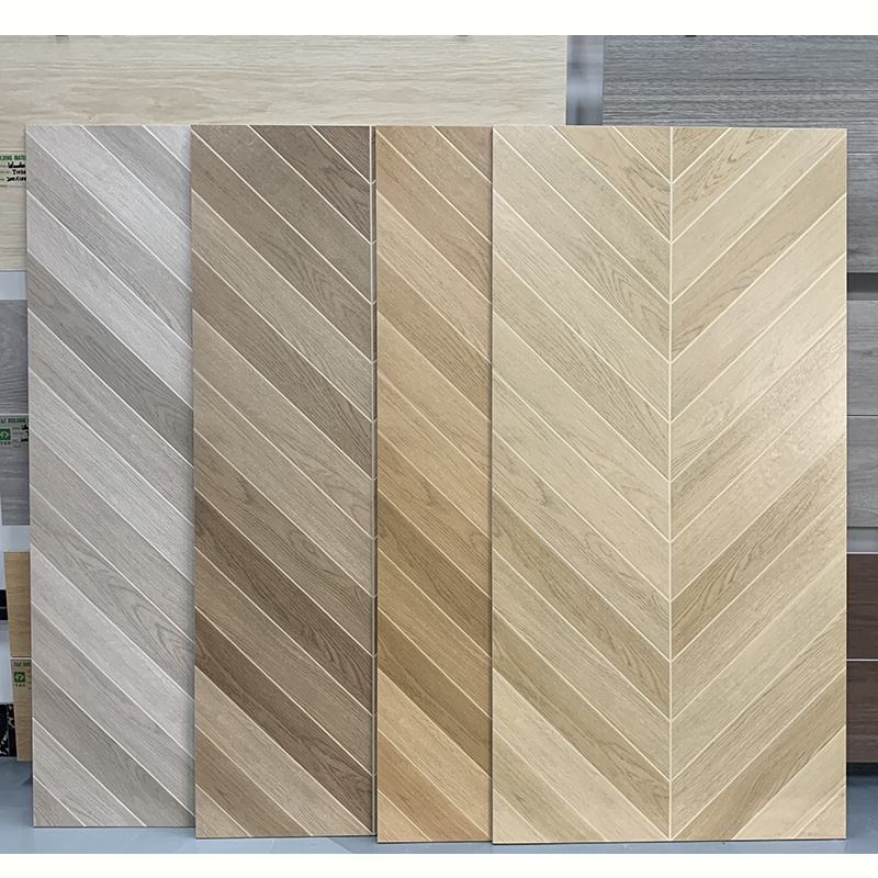 Gạch Porcelain Lát Sàn Giả Gỗ Nâu Men, Bề Mặt Mờ Phong Cách Mộc Mạc, Kích Thước Lớn 600x1200mm Dùng Cho Phòng Khách