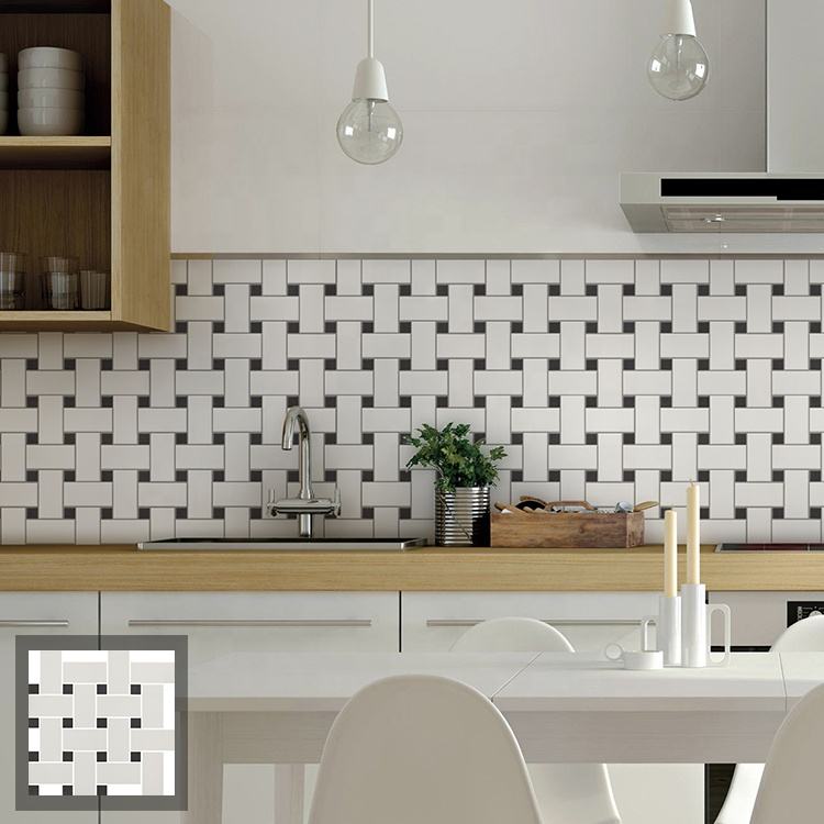 Gạch Mosaic Đá Cẩm Thạch Chống Trượt Đen Trắng Lát Sàn, Ốp Tường Bếp, Ốp Tường