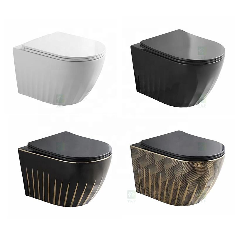 Bồn cầu treo tường không vành gốm sứ trắng đen mới