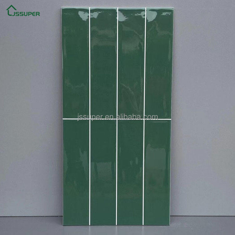 Gạch ốp tường trang trí phòng tắm/vòi sen cao cấp hiện đại, sứ tráng men 30x60mm màu xanh lá đậm kiểu xếp chồng