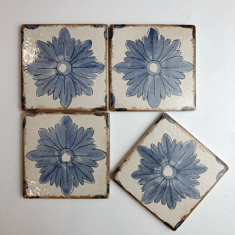 Gạch vẽ tay hoạ tiết hoa 10x10cm phong cách vintage nghệ thuật trang trí biệt thự