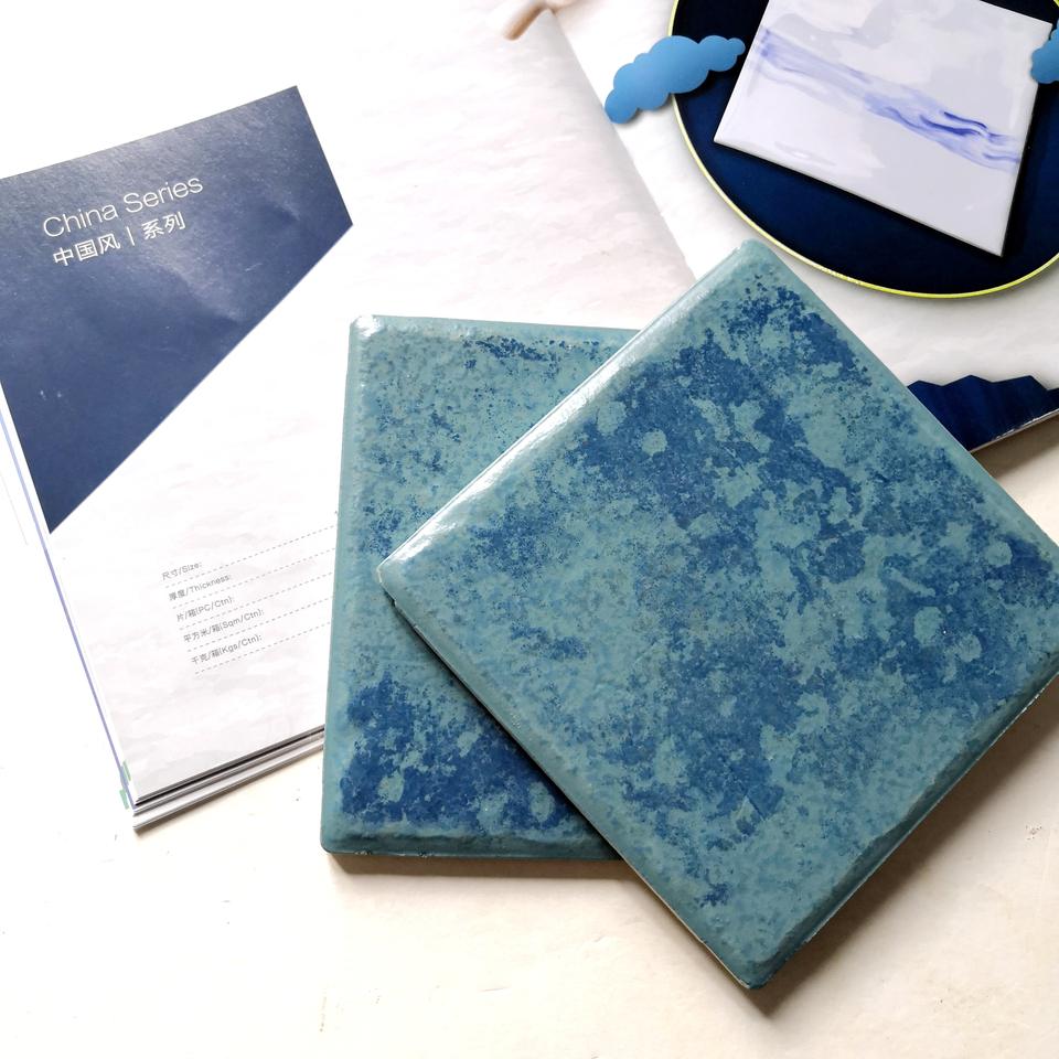 Gạch gốm thủ công kiểu Địa Trung Hải màu xanh 100*100mm