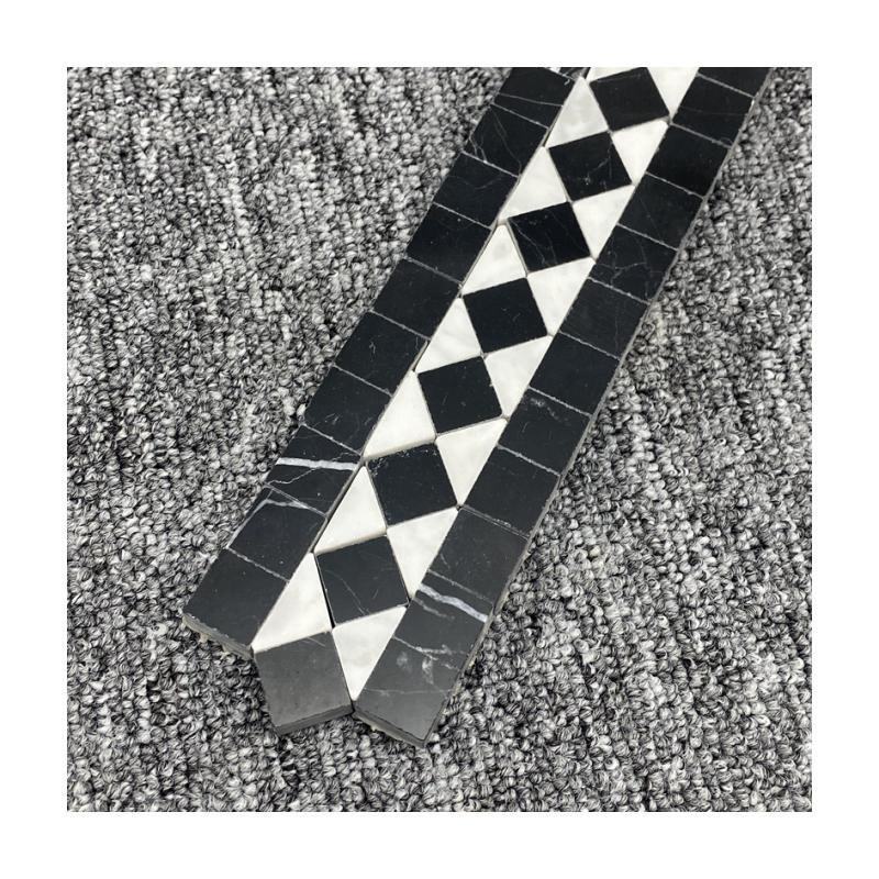 Mosaic Đá Ô Lưới Đen Trắng, Đường Viền Chân Tường, Sàn và Đường Ngang Eo