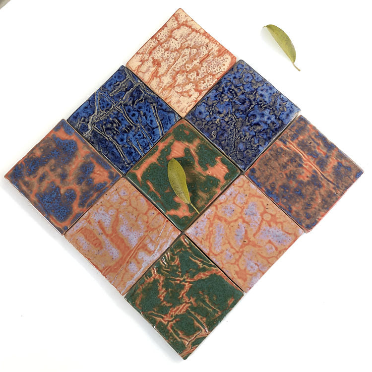 Gạch Zellige Nghệ thuật Ma-rốc Thủ công, Xanh Đa Sắc 100x100mm, dùng để ốp tường trang trí Khách sạn, Biệt thự, Phòng tắm, Bếp