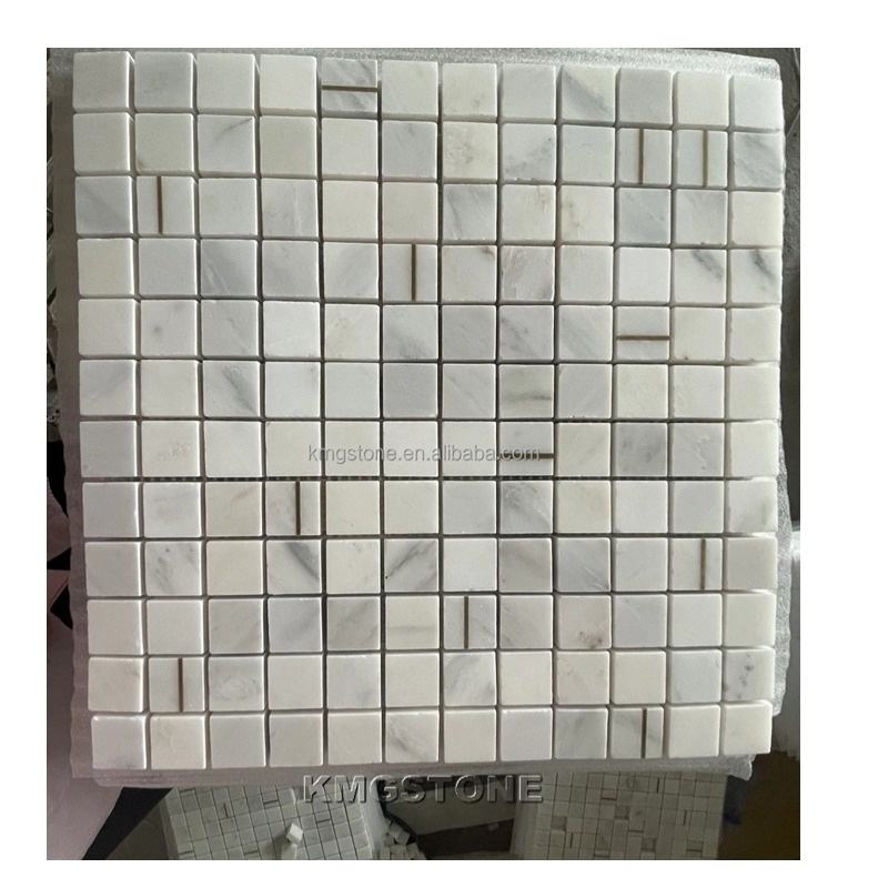 Gạch Mosaic Đá Cẩm Thạch Trắng Pha Lê Khắc Nước Với Khảm Đồng, Trang Trí Đá Thanh Lịch