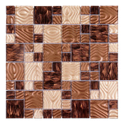 Gạch ốp tường mosaic kính dán an toàn màu be nâu vân gỗ giả hiện đại