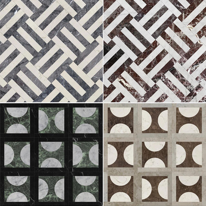 Gạch lát sàn và ốp tường đá tự nhiên, hoa văn mosaic đá cẩm thạch sang trọng tự nhiên cắt Waterjet, thiết kế phong cách hiện đại