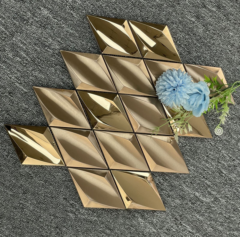 Gạch Mosaic Kim Loại Vàng Hồng Kim Cương Lõm Họa Tiết Vuông, Dùng Cho Tường Nền Trang Trí KTV, Quán Bar, Khách Sạn