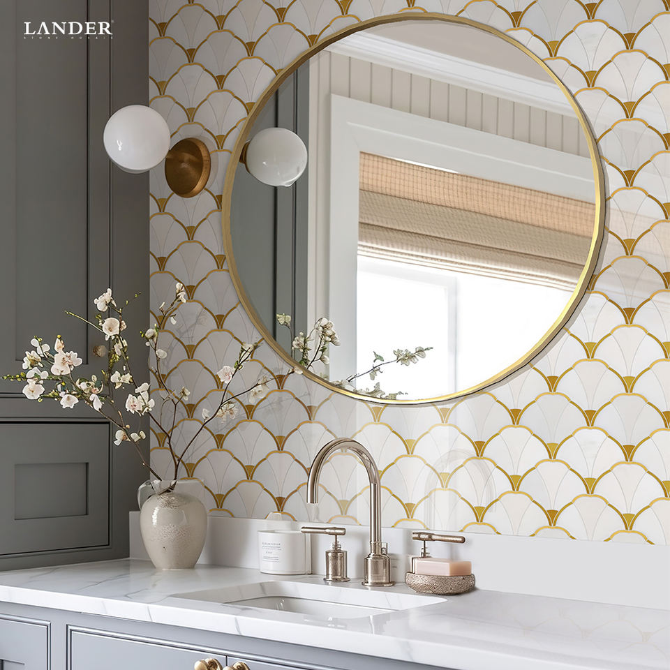 Lander Stone Thiết kế mới Gạch ốp tường mosaic đá cẩm thạch tự nhiên cắt bằng tia nước dùng cho Phòng tắm, Phòng khách