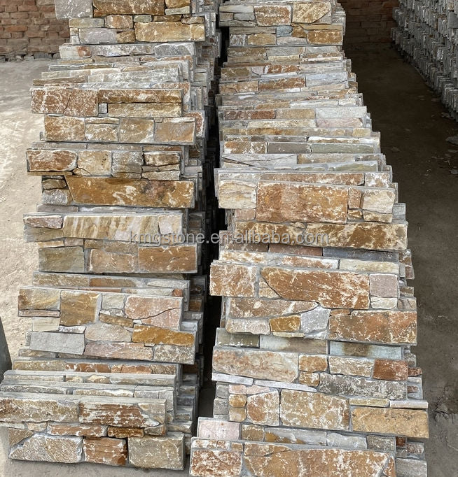 Đá phiến ngoại thất veneer Quartzite vàng tự nhiên cao cấp hiện đại ngoài trời