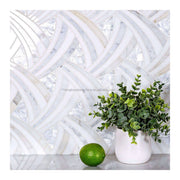 Gạch Mosaic Cắt Tia Nước Ốp Tường Bếp Hỗn Hợp Đá Calacatta Vàng, Đá Cẩm Thạch Trắng Thassos, Mosaic Xà Cừ và Mosaic Vỏ Sò Cánh Buồm