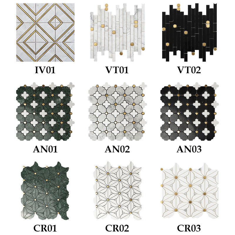 Gạch mosaic cắt tia nước bằng đá cẩm thạch và kim loại, phong cách cổ điển, dùng cho trang trí tường nội thất, lát sàn và dự án xây dựng.