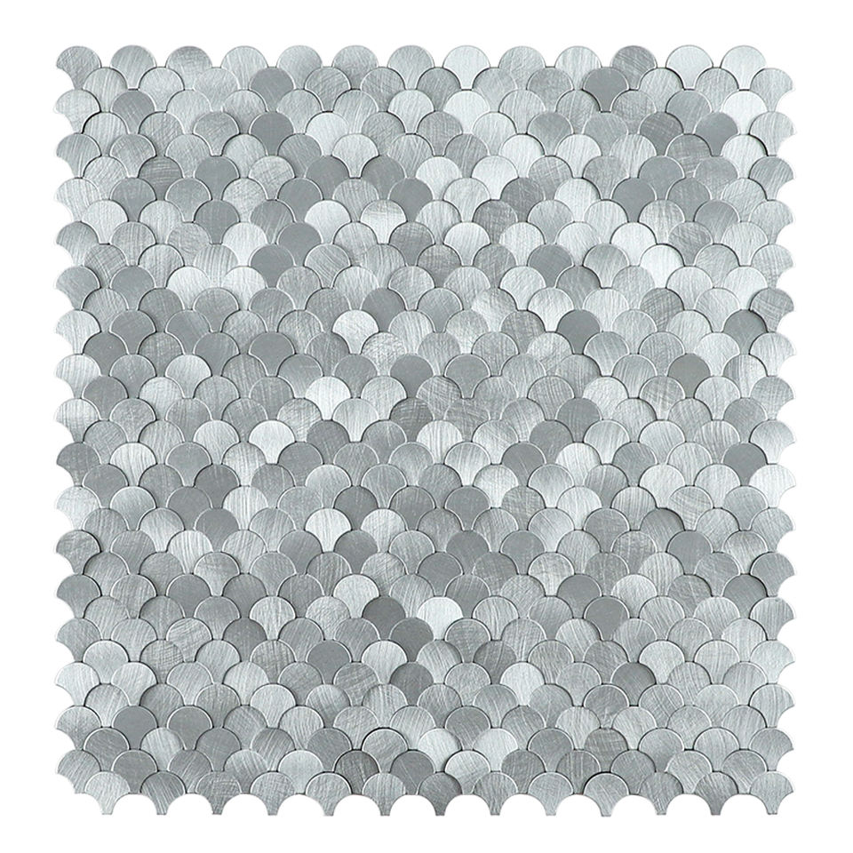 Tấm ốp bếp Gạch Mosaic Kim loại nhôm Tự dính Vảy cá Mini 3D Chiều cao Đa dạng Xám nhạt