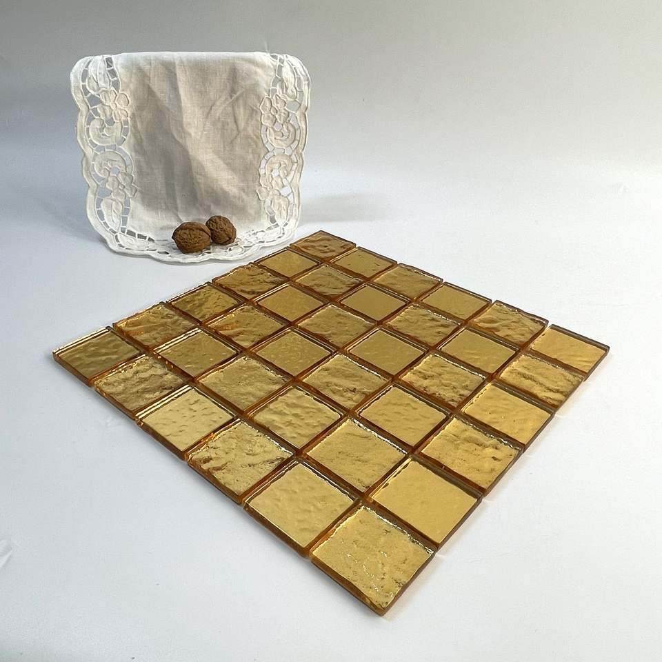 Giá Sỉ Từ Nhà Máy Gạch Mosaic Kính Bề Mặt Bóng Hình Vuông Màu Vàng Ốp Tường Bếp Và Phòng Tắm