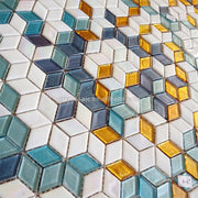 Tranh Tường Gạch Mosaic Nghệ Thuật Hình Thoi Vàng Mosaic Họa Tiết Hoa Lấp Lánh Thủ Công Tùy Chỉnh Chống Nước Ghép Hình Mosaic Chuyển Sắc Hồ Bơi Spa